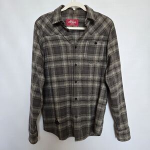 ACTIVE FLANNEL SHIRT MENS OLIVE-GREEN CREAM BUTTON DOWN (M)